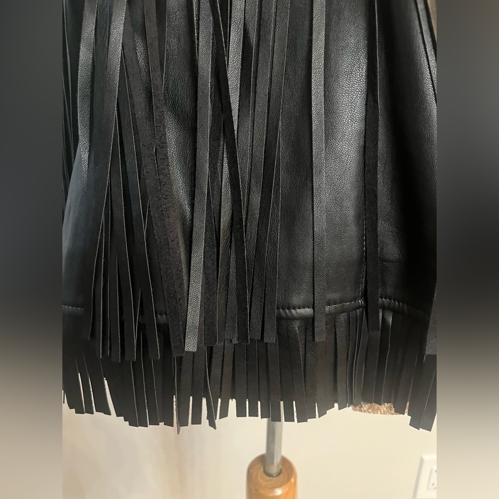 Chico's Black Leather Fringe Jacket Size 2, worn once!! - Picture 6 of 9